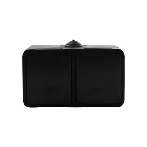 Contactdoos opbouw - 2-voudig - horizontaal - Zwart